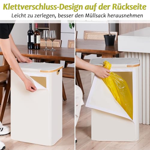 efluky Yellow Bag Stand 100 L, Bin with Lid, Bin Bag Stand for Yellow Bags, Easy Removal through Door on the Back, Container for Kitchen and Home [Without Inner Bag] - Beige