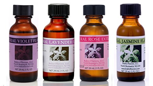 Bakto VIOLET, LAVENDER, JASMINE, ROSE 4 Flavors Pack Bottles: Natural, Kosher Collection For Baking and Cooking Food items! 1 OZ Bottles - Thumbnail 5