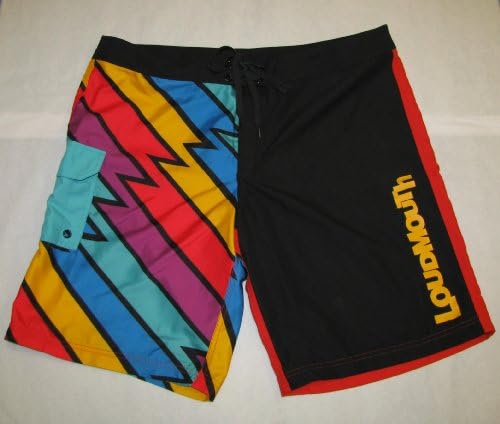 Men's Boardshorts - Loudmouth Captain Thunderbolt Flat Pocket Polyester Surf Shorts in Multi Colored Rainbow - 34
