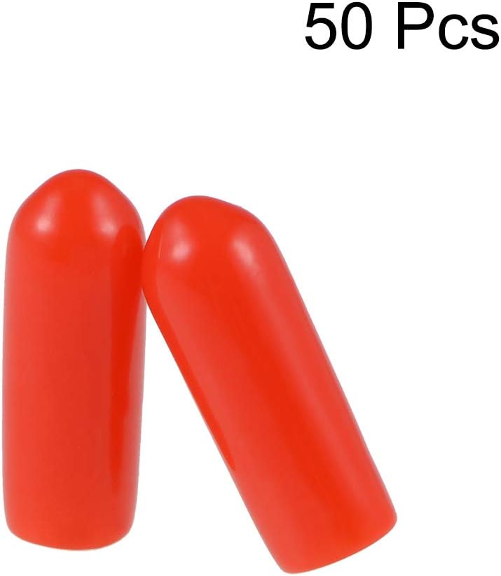 sourcing map 50pcs Rubber End Caps 4mm ID Vinyl Round Tube Bolt Cap Cover Screw Thread Protectors Red - Image 3