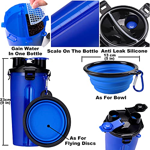 Dogs Travel Water Bottle, Leak Proof Puppy Bottle Water Dispenser with Bowls for Walking (Blue)