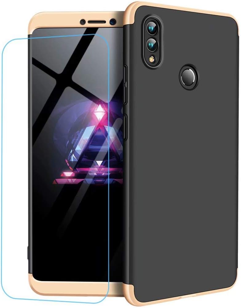 Huawei Honor Note 10 Case Lanpangzi TPU Silicone 3 in 1 Combination Ultra Slim Cover with [Tempered Glass Screen Protector] Scratch-resistant Protective Case - Gold and Black