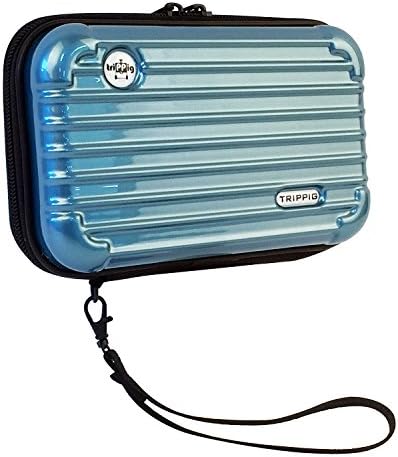 [TRIPPIG] Passport Holder / Passport Wallet / Travel clutch bag / Cosmetic Organizer / Mini Luggage Shape / Digital Pouch / Credit Card cash organizer with hand strap (Metal Blue)