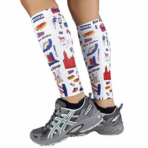 Zensah Compression Leg Sleeves – Helps Shin Splints, Leg Sleeves for Running (Small/Medium, Chicago Doodle) - Thumbnail 3