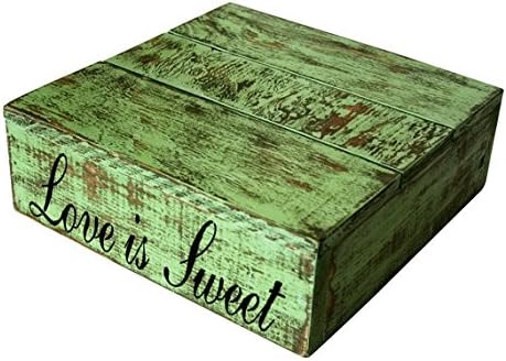Country Rustic Wedding Solid Wood Cake Cupcake Stand Beach Wedding Cake Stand Candy Bar (18.0 x 18.0 x 4.0 inches, Distressed Mint)