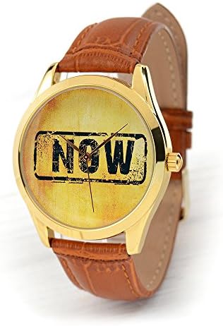 Gold Case NOW Watch - Unisex Wrist Watch That Says Now - Birthday Gifts - Cool Gift Ideas (ginger)