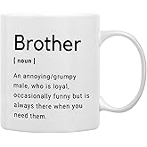 QASHWEY Gifts for Brother Coffee Mug, Big Little Brother Gift, BrotherBirthday Gifts from Sister, Thank You Gift for BrotherCoffee Cups Ceramic 11oz, BrotherDefinition Tea Cup