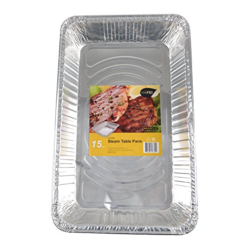 XIAFEI Disposable Aluminum Oblong Foil Steam Table Pans, Full Size Deep, Heavy Duty Roaster Pans (15 Pack)