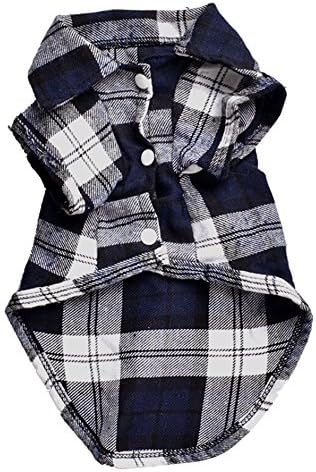 Quno Gentle Western Dog Plaid Polo Shirt T-Shirt ,Sweater Bottoming Shirt Matching ,Cat Puppy Grid Soft Cotton Clothes Leisure Cute Cozy Pet Costumes Blue XS?Extra Small )