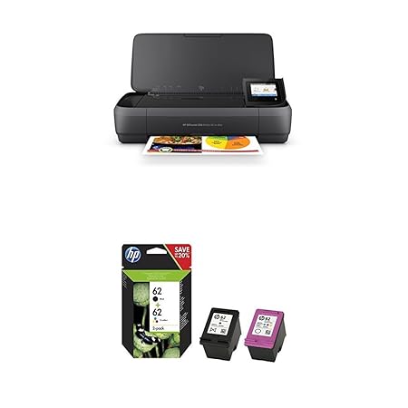 HP Officejet 250 mobiler Multifunktionsdrucker + HP 62 Multipack Original Drucker patronen, schwarz