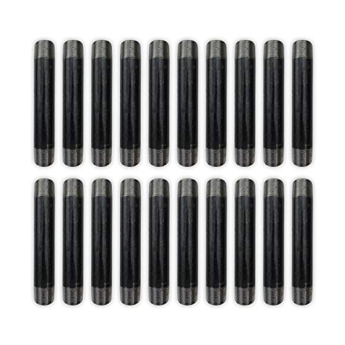 AKW (20, 1/2" x 9") Black Nipple Malleable Industrial Steel Threaded Pipe Nipples and Fittings, Plumbing, DIY Furniture, 20 Pack
