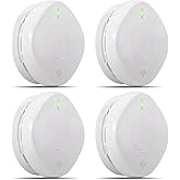 Smoke Detector Carbon Monoxide Detector Combo 10 Year Battery, 2 in 1 Smoke Detector, LED Warning Light Indicators, White, 4 Pack