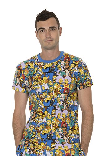 The Simpsons Multi Character Collage Blue T-shirt Tee (Adult Large)