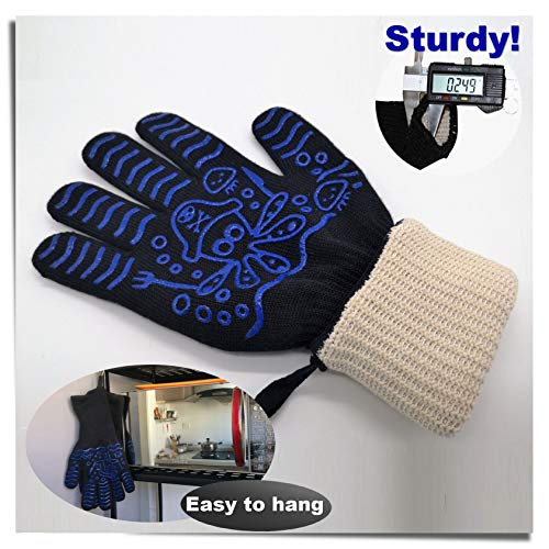 HIGHCAMP Heat Resistant Grill BBQ Gloves Oven Mitts - Hot Grilling Cooking Baking Frying Smoking Gloves with Toaster Bags - Perfect As Kitchen Household Camping Red