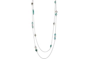 BULINLIN Layered Silver Long Necklace for Women Turquoise Stone Beaded Strand Sweater Chain Necklaces Fashion Costume Jewelry Gifts for Mom