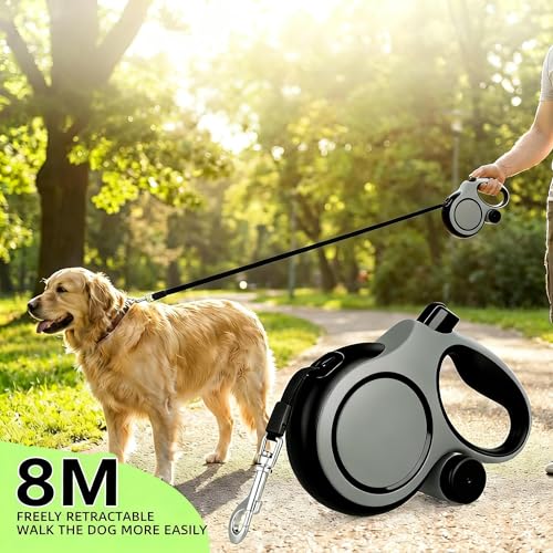Angel Living Retractable Dog Leash 8 m with Lock Button and Poop Bag - 360° Anti-Twist - Very Strong (up to 50 kg)