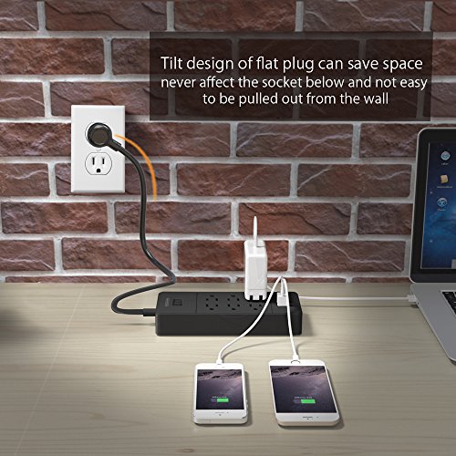 image for NTONPOWER Flat Plug Power Strip with 6 Outlets 3 USB Ports No Surge Pr
