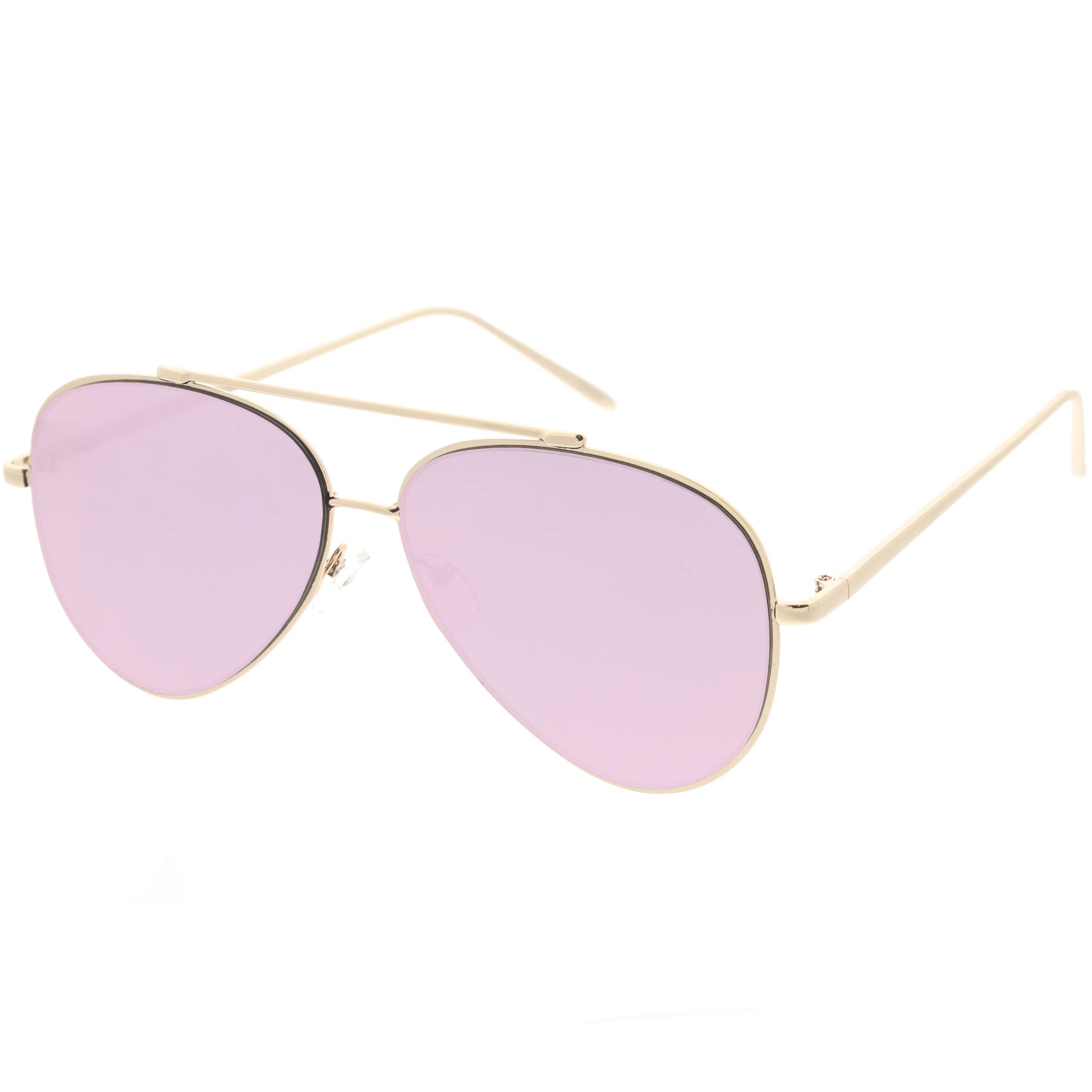 Photo 1 of zeroUV Mirrored Oversized Aviator Sunglasses for Women and Men, Metal Frame & UV400 with Large Flat Mirror Lens 58mm (Gold/Purple Mirror)