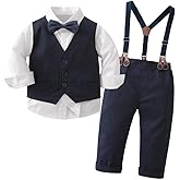Dressy Daisy Toddler Baby Boys Formal Dress Outfit Gentleman Suit Set with Bow Tie Pants Suspenders for Wedding Shooting