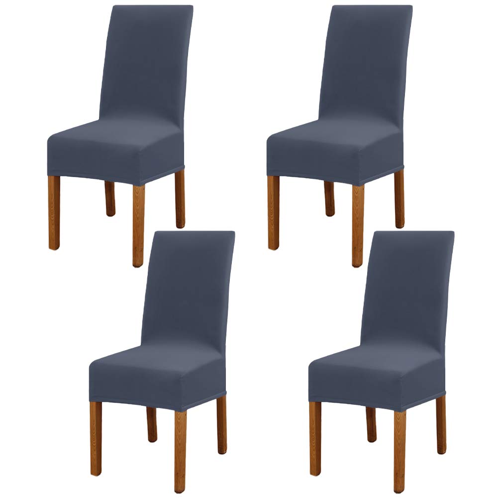 Leeyunbee Set of 4 Dining Chair Covers, Modern Elastic Stretch Chair Protector, Removable Washable Kitchen Chair Seat Covers for Hotel, Restaurant, Wedding, Dining Room, Banquet, Ceremony (Blue Grey)
