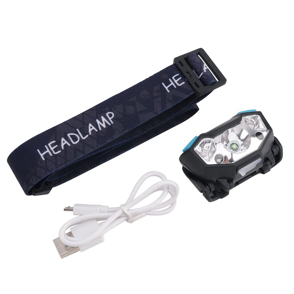 Head-Torch Rechargeable Sensor Headlamp IPX4 Bright LED Head Torch Headlight with USB Charging Cable Mini Headlamp 5 Modes for Running Camping Reading