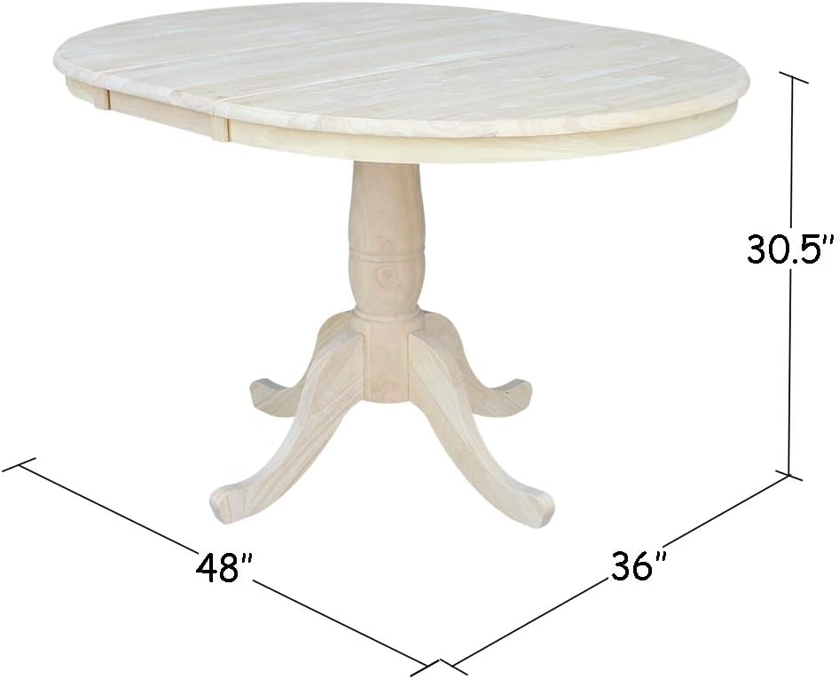 International Concepts 36 Inch Round Extension Dining Table With 12 Inch Leaf Unfinished Home Dining Room Furniture Urbytus Com