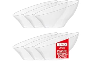 bUCLA 12 Pack Clear Plastic Serving Bowls - 20 OZ Angled Serving Bowls Disposable for Chip,Candy,Salad & Fruit - Ideal for Party & Wedding