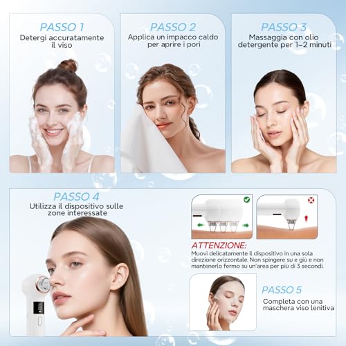 Aspiratore Punti Neri per Pulizia Viso Rimozione Punti Neri con 5 Testine Sottovuoto 4 Strumenti Manuali 3 Livelli di Aspirazione per Pelle Grassa Blackhead Remover Elettrico Portatile | 3 Livelli di Aspirazione,Elettrico Portatile, Tutti i Tipi di Pelle,Set di strumenti per la rimozione dei punti neri