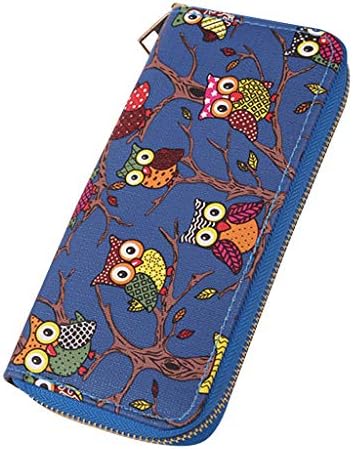 Wallet For Women Long, Teen Girls Lovely Owl 3D Printed PU Leather Purses Ladies Fashionable Credit Card Holder Cash Pocket Phone Slot Wallet Zipper Coin Purse Handbags Clearance On Sale (Blue)