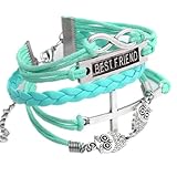 JOVIVI® Charm Owl Cross Best Friend Infinity Leather Multilayer Bracelet-- Light Blue