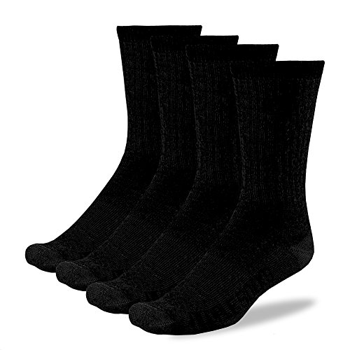 PEOPLE SOCKS Men's Women's Merino wool crew socks 4 pairs 71% premium with Arch support Made in USA (Large Solid Black)