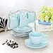 Eglaf Ceramic Coffee Tea Cup Set - 6 OZ Porcelain Embossed Tea Cup with Saucers Spoons Bracket - Set of 6 (Blue)