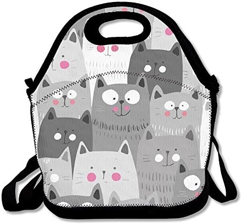 YWG Gray White Cats Ziplock Lunch Tote Bag Portable Handbag Lunch Box Waterproof Insulated Food Container For Boys&amp;Girls School Picnic Office Travel Outdoor