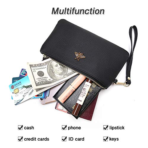 imeetu Clutch Handbag, Genuine Leather Wristlet Wallet Purse with Wrist Strap