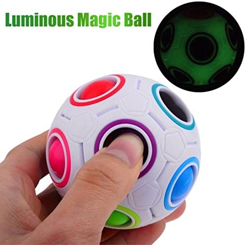 Silence19 Stress Reliever Luminous Magic Rainbow Ball Fun Cube Fidget Puzzle Education Toy Chritmas and birthday gift For Kids/Adults(ABS plastic 6.5cm white)
