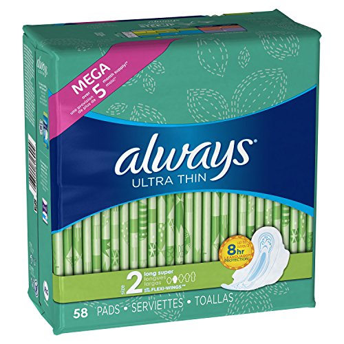 Always Ultra Thin Super Pads, With Wings, 58 Count