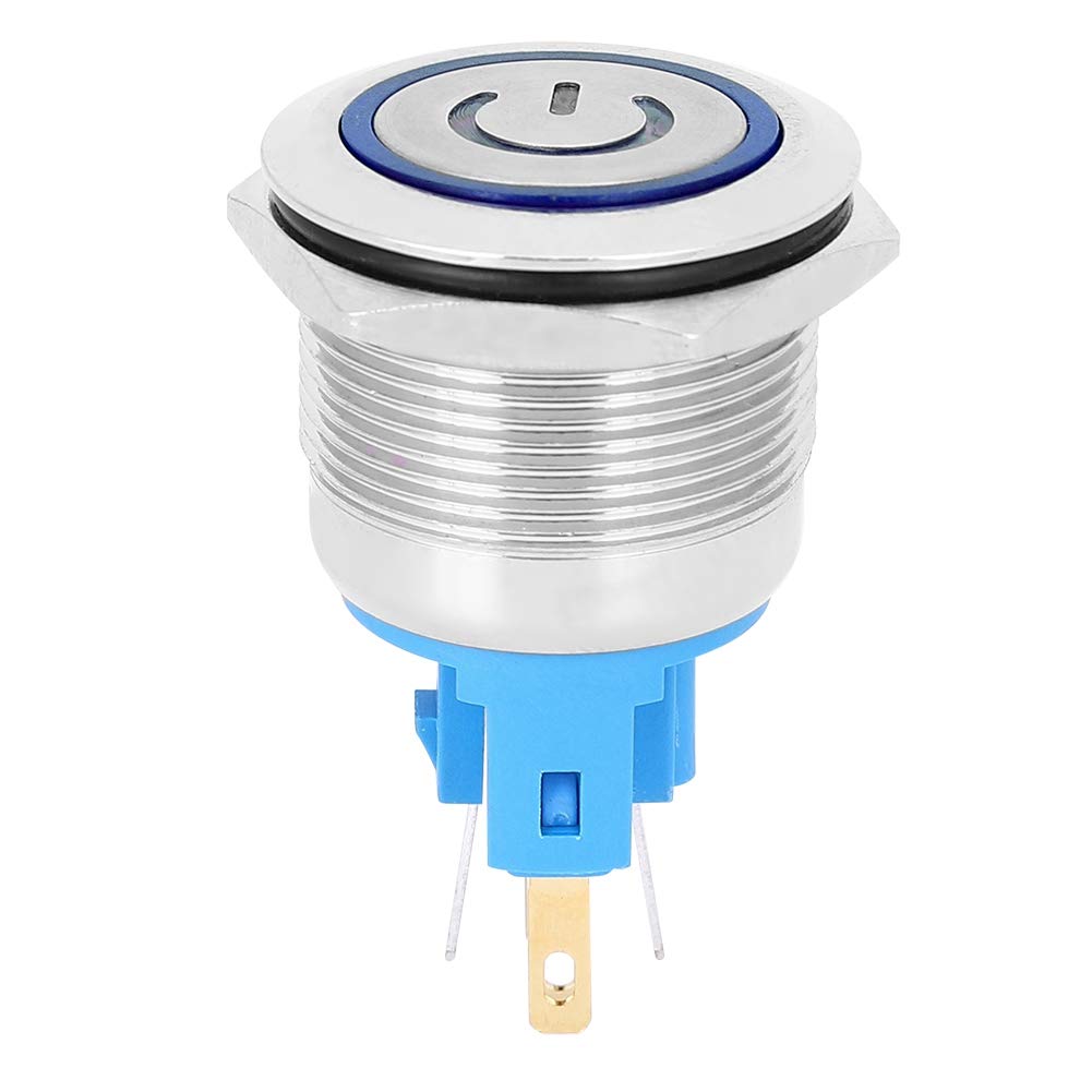 2Pcs Momentary Push Button Switch 22mm AC220V IP65 Waterproof Reset Button with Blue Sign Indicator