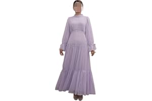 Boedaty Women's Chiffon Kaftan Abaya Dress Muslim Zip Flowy Cuffs Maxi Dress Islamic Evening Gown