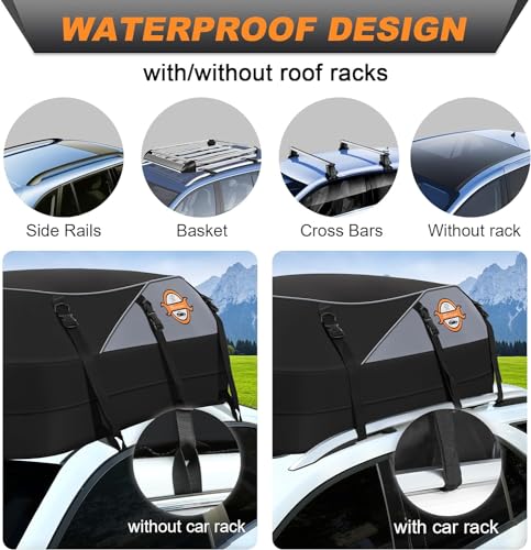 Sailnovo Foldable Car Roof Box Cubes Waterproof Storage Box Roof Bag Luggage Travel Storage Bag (6 Door Hooks, 20 CU.ft.)