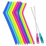 Tomnk Reusable Silicone Drinking rubber Straws, Extra Long Flexible Straws with Cleaning Brushes - for 20 30 oz Tumblers RTIC/Yeti - 12Pieces - BPA Free