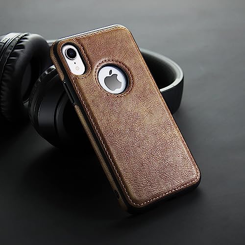 AIOVETEAB Case Compatible with iPhone XR, Slim Premium PU Leather Retro Business Anti-Scratch Anti-Shock Case Protective Leather Case for iPhone XR (Brown)