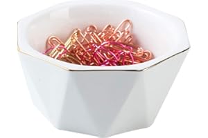 YOSCO Paper Clip Holder Geometric Ceramic Paper Clip Dispenser for Desk Cute Paper Clip Organizer Office Binder Clip Holder (White)