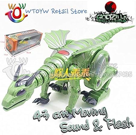 Amazon 3枚 ロット43センチメートルジュラシックパークゴジラロボット恐竜のペット電子ドラゴンbrinquedosの少年 歩く音 アンプ フラッシュ 電動ロボット おもちゃ
