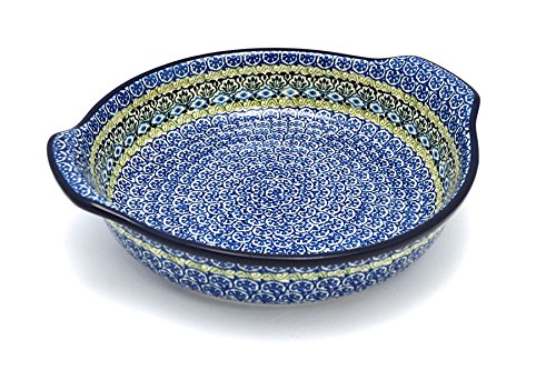 Click Here to See More Images Polish Pottery Baker - Round with Grips - Large - Tranquility