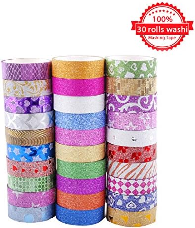 Washi Masking Tape Set of 30 Rolls - All Girls Favorite, Decorative Craft Tape Collection for DIY and Gift Wrapping with Colorful Designs and Patterns By Juissie