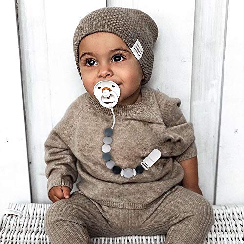 Baby Pacifier Clip, MCGMITT Silicone Teether Beads Binky Holder Teething Relief BPA Free for Girls Boys, 2 Pack Shower Gift Set (Grey+Beige)