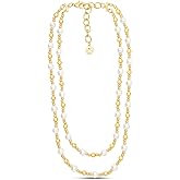 Martha Stewart Two Strand Pearl and Gold Ball Necklace, 20 Inches For Women