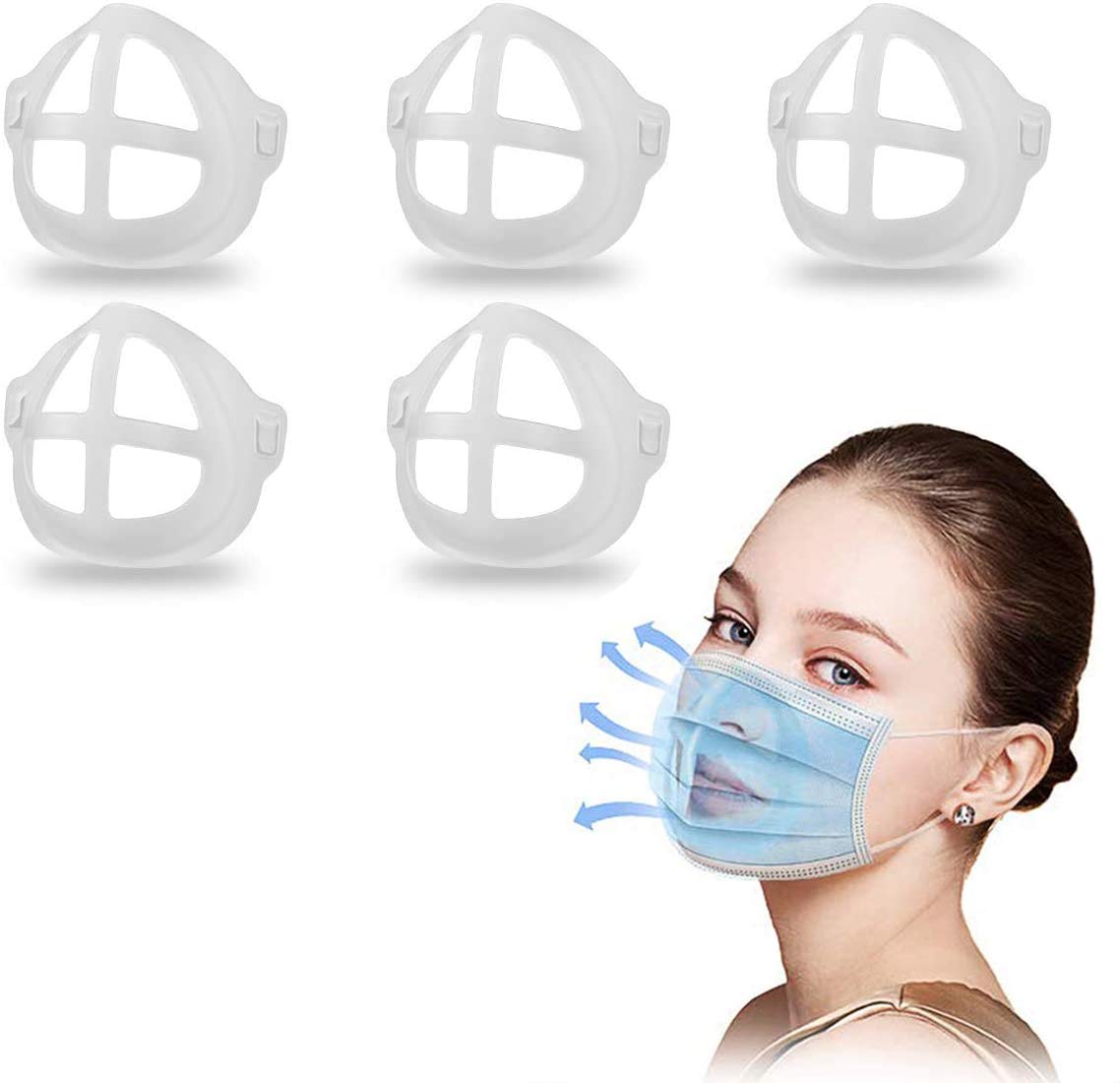 3D Face Bracket, 3D Ma-sk Bracket for Comfortable Breathing, Reusable and Washable Silicone Face Inner Support Frame Protect Lipstick Shield Holder