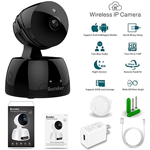Security Camera, WIFI IP Camera, Besteker HD 720P Dome Camera, Security System Wireless Camera with IR Night Vision Motion Detection, Two-Way Audio(Black) - Thumbnail 6