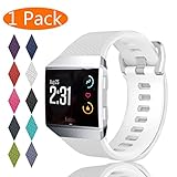 KingAcc Fitbit Ionic Bands, Soft Accessory Replacement Band for Fitbit Ionic, With Metal Buckle Fitness Wristband Strap Women Men (1-Pack, White, Small)